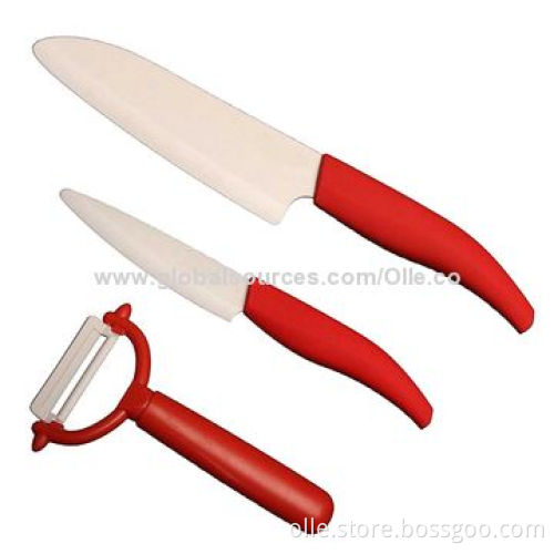 Colorful Handle Ceramic Knife Set with Peeler